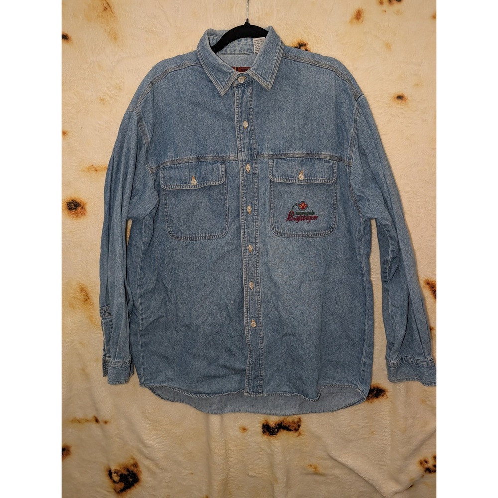 Bugle Boy Denim Shirt Mens L Blue Vintage Long Sleeve Embroidered Logo Button Up